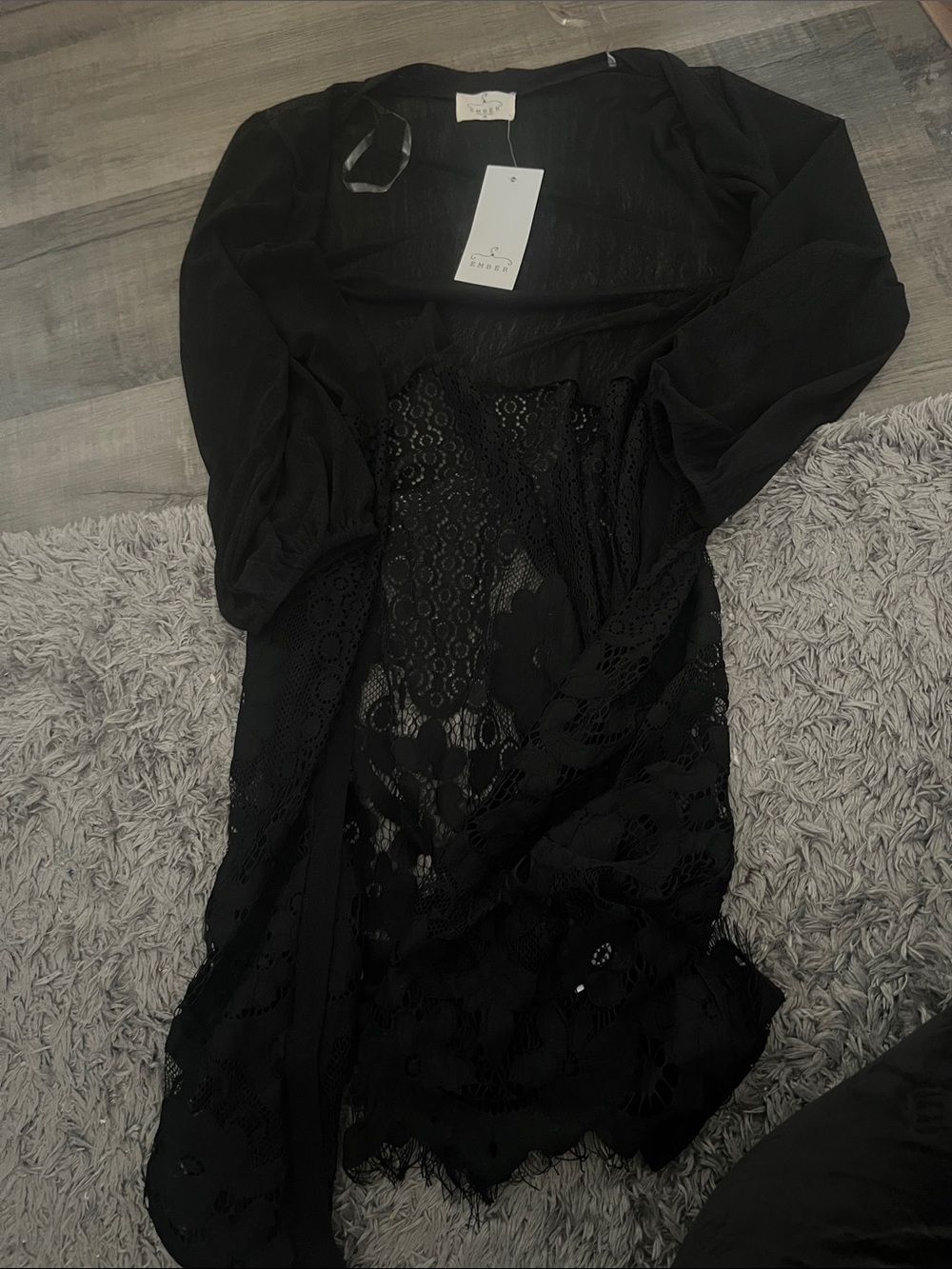 Sheer Black Lace Swim Coverup - Elegant Beach Wrap